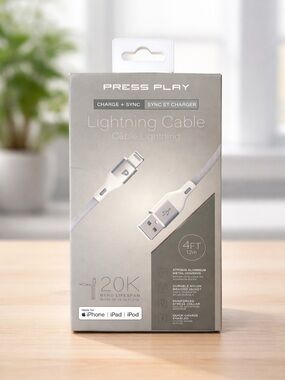 Press Play Lightning Cable 4FT – Braided iPhone Charger, Fast Charge NWT